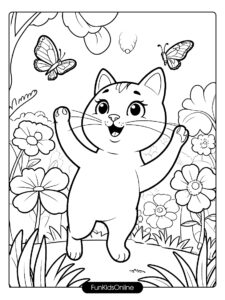 Cat Chasing Butterfly Coloring Page tn