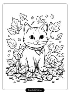 Cat Playing in Autumn Leaves tn