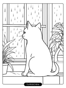 Cat by Window Coloring Page tn