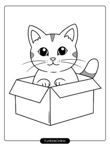 Cat in Box Coloring Page tn