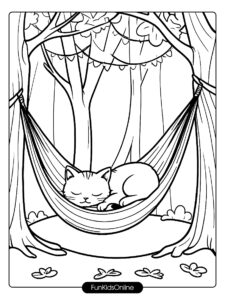 Cat in Hammock Coloring Page tn