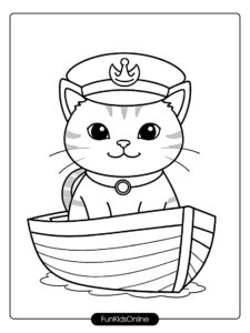 Cat in Sailor Hat Coloring Page tn