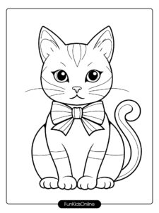 Cat with Bow Coloring Page tn