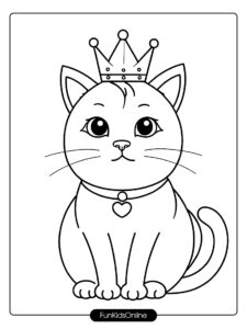 Cat with Crown Coloring Page tn