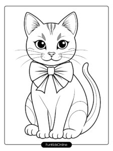 Cute Bow Wearing Cat Coloring Page tn