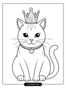 Cute Cat with Tiny Crown Coloring Page tn