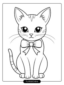 Graceful Cat with Bow Coloring Page tn