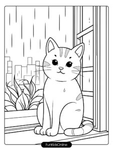 Indoor Cat by Window Scene Coloring Page tn