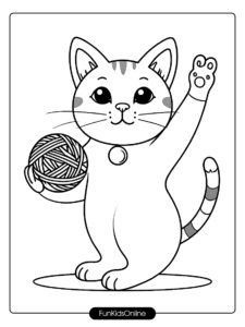 Playful Cat with Yarn Ball Coloring Page tn