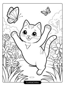 Playful Garden Cat Coloring Page tn