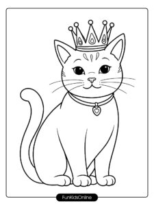 Royal Cat with Crown Coloring Page tn