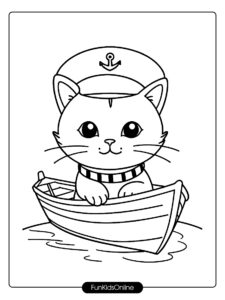 Sailor Cat on Boat Coloring Page tn