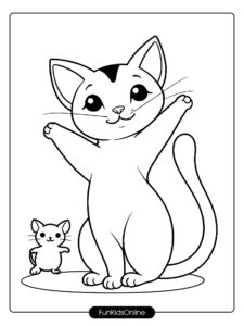 Stretching Cat with Mouse Coloring Page tn