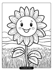 Happy Sunflower in a Field Sketch