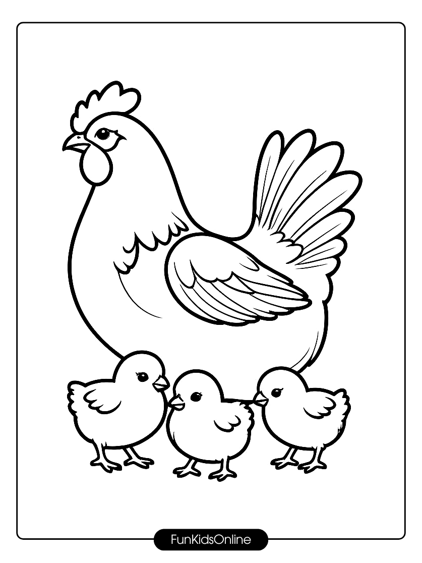 Hen and Chicks Walk Coloring Page tn