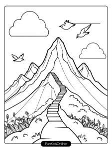 Majestic Mountain with Zigzag Path and Birds tn