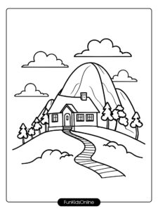 Mountain with Cottage and Curved Path tn