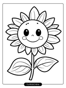 Smiling Sunflower Line Art