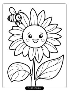 Sunflower and Bee Line Drawing