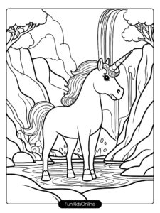 Unicorn by a Magical Waterfall