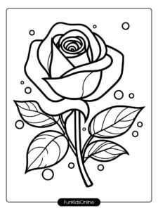 lovely rose with raindrops is designed for easy coloring