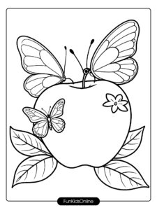 Apple Half and Butterfly for Kids Coloring Page