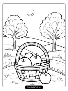 Apple in Basket for Kids Coloring Page