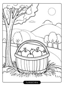 Countryside Apple Basket Scene Coloring Page