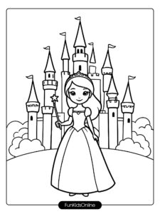 Easy Princess and Castle Coloring Page