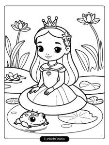 Easy Princess and Frog Prince Coloring Page