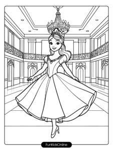 Easy to Color Princess in Ballroom Page