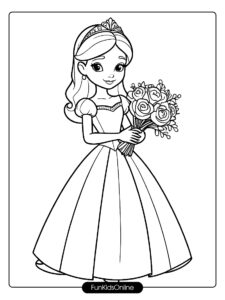 Easy to Color Princess with Flowers Page