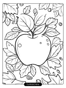 Fall Apple and Leaves Scene Coloring Page