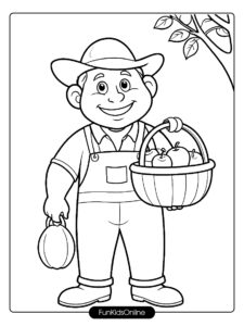 Farmer and Apple Coloring Page