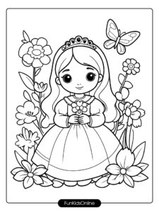 Flower Garden Princess Coloring Page for Kids