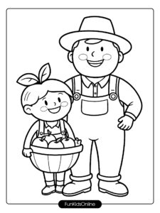 Friendly Farmer and Apple Coloring Page