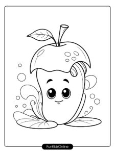 Fun Apple Core with Worm Coloring Page