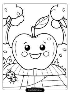 Fun Apple Picnic Coloring Page for Kids