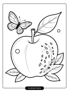 Half Apple with Butterfly Coloring Page