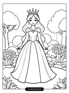 Princess Coloring Page with Flower Crown for Kindergarten