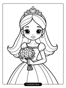 Princess Holding Flowers Coloring Page for Kids