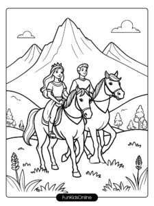 Princess and Prince Horseback Riding Coloring Page