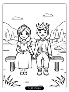 Princess and Prince in Castle Garden Coloring Page