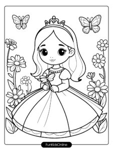 Princess with Butterfly Coloring Page