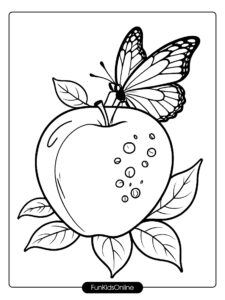 Seeds and Leaves Apple Coloring Page