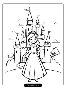 Simple Castle and Princess Coloring Page