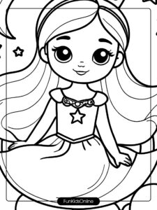 Simple Princess Sitting on Moon Coloring Page