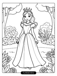 image features a princess standing gracefully in a garden