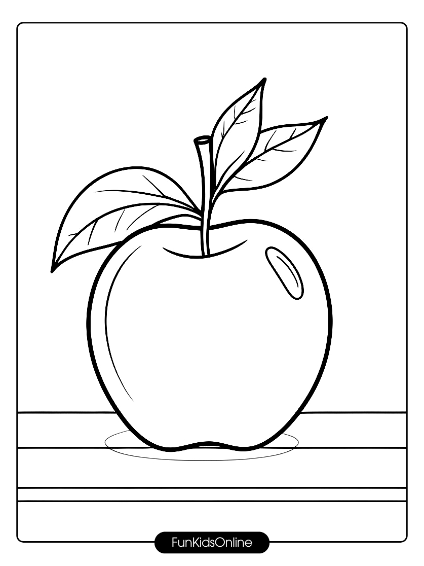 large apple sitting on a wooden coloring pages