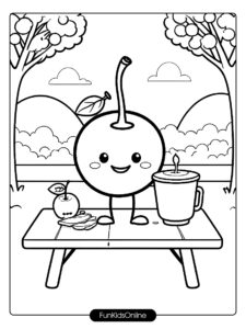 Cherry Smiling Picnic Table Coloring Page tn